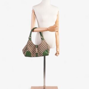 Gucci Jackie Beige And Ebony GG Supreme / Green Canvas | AlmaBagz