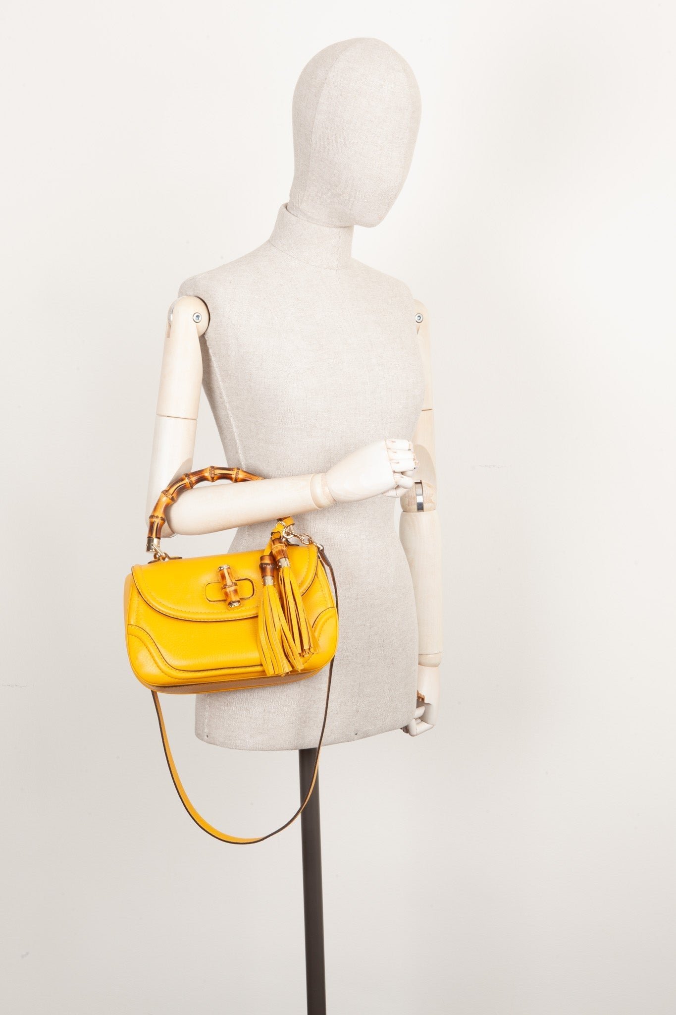 GUCCI 1947 New Convertible Bamboo Top Handle Bag Medium Yellow | AlmaBagz