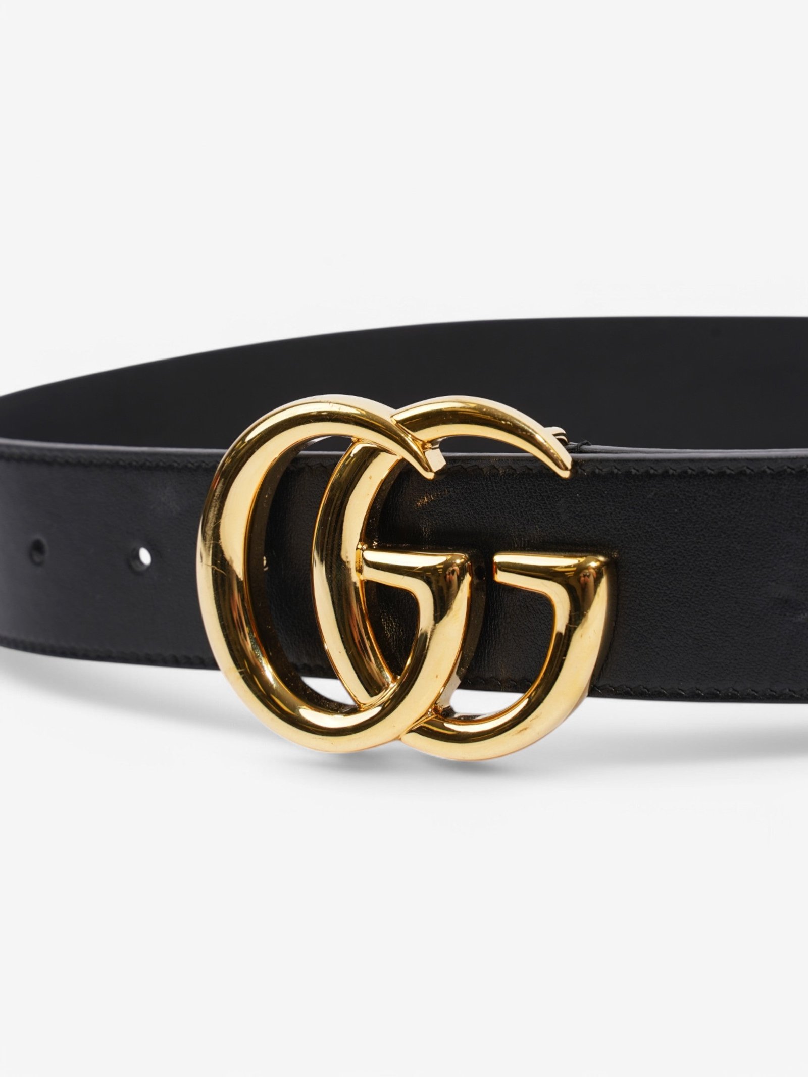 Gucci GG Marmont Belt Black / Gold Leather 75cm / 30" | AlmaBagz