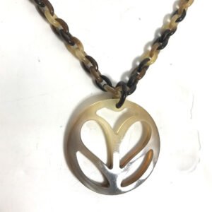 HERMES Necklace Buffalo horn Brown Accessories Heart Horn Pendant Women Used | AlmaBagz