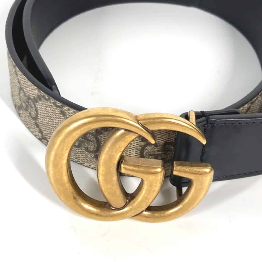 GUCCI belt 625839 GG Supreme Canvas beige Double G buckle Women 70 Used | AlmaBagz