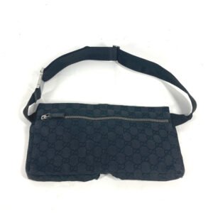 GUCCI Waist bag 28566 GG canvas black GG canvas W pocket mens Used | AlmaBagz