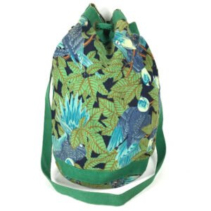 HERMES Shoulder Bag canvas green vintage Bird Pattern Botanical | AlmaBagz