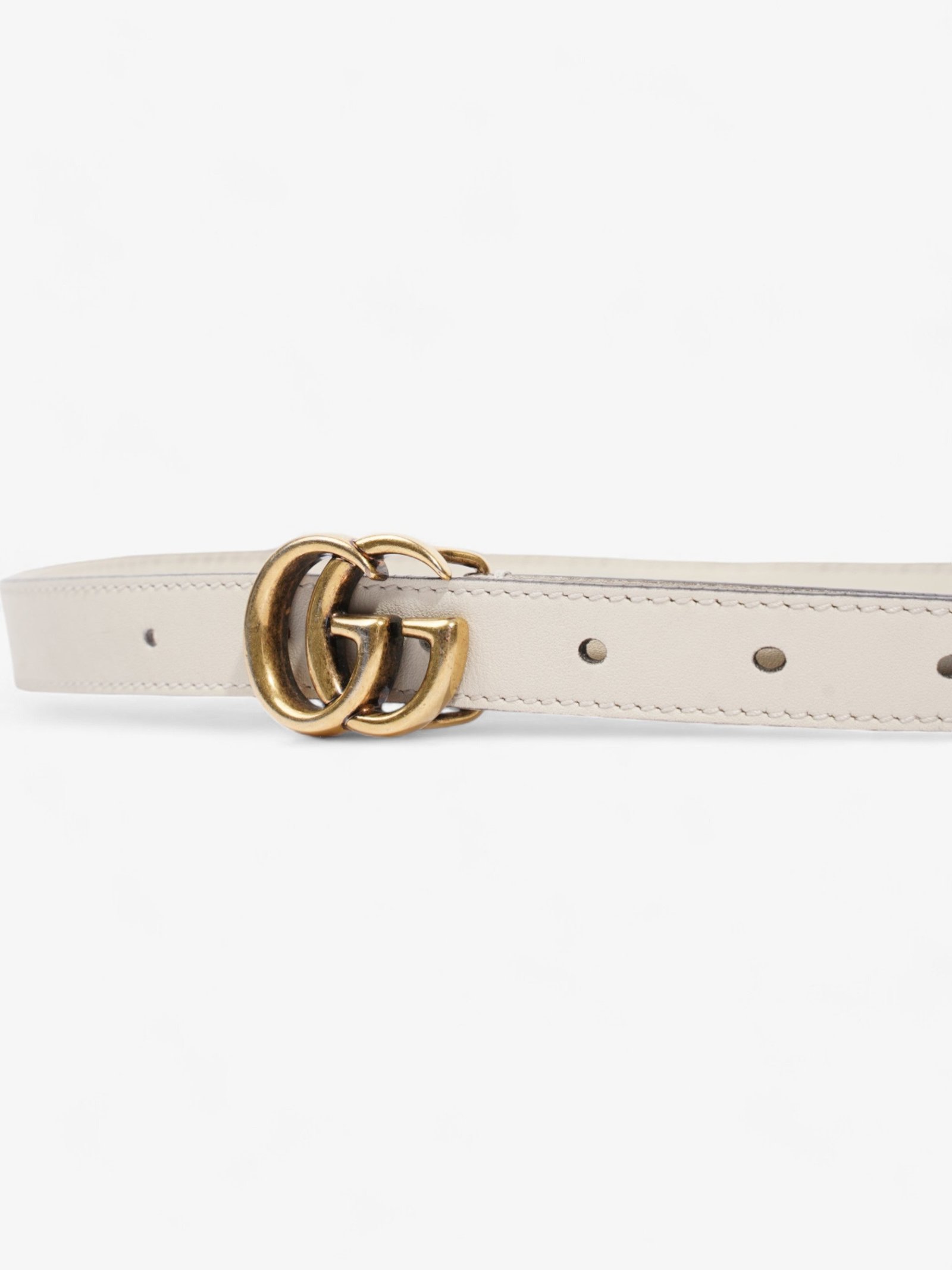 Gucci GG Marmont Thin Belt White / Gold Leather 80cm / 32" | AlmaBagz