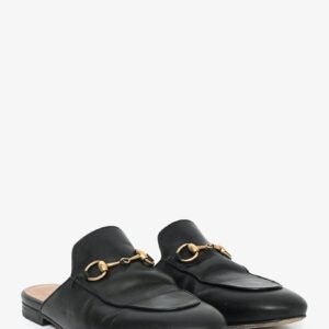 Gucci Black Leather Horsebit Princeton Slides Size 35.5 | AlmaBagz