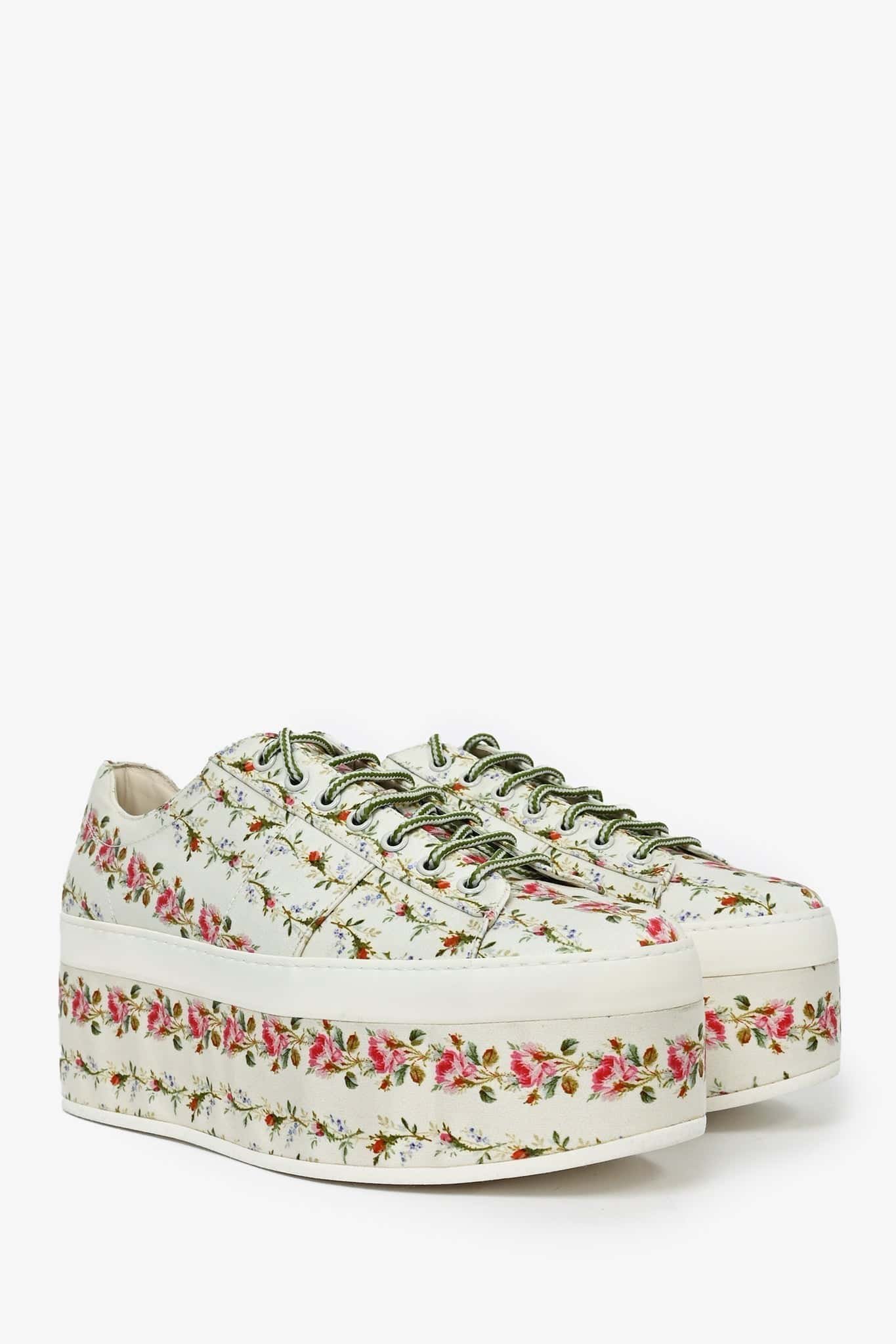 Gucci Cream Floral Canvas Platform Sneakers Size 40 | AlmaBagz