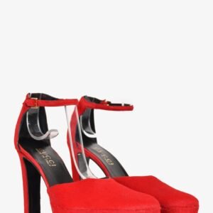 Gucci Red 'Pony Skin' Square Toe Ankle Strap Heels Size 36.5 | AlmaBagz