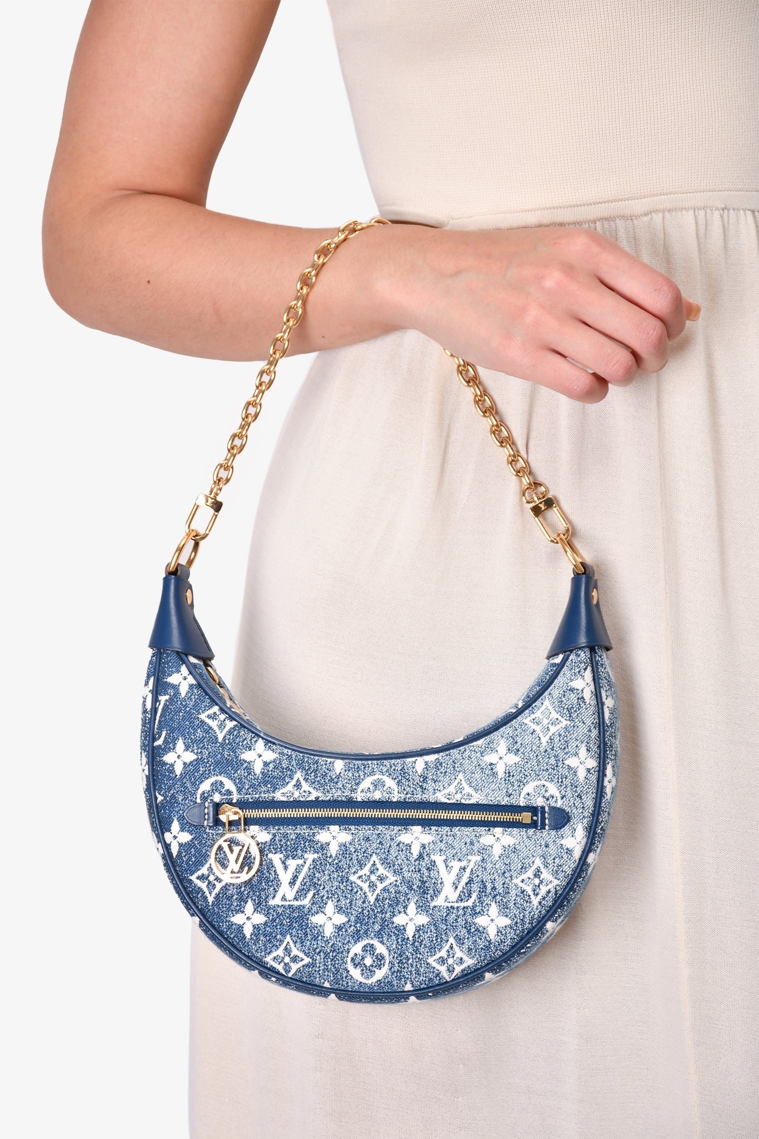 Louis Vuitton Blue Denim Jacquard Loop Shoulder Bag with Strap | AlmaBagz