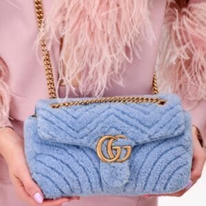 Gucci Blue Shearling Marmont Shoulder Bag | AlmaBagz