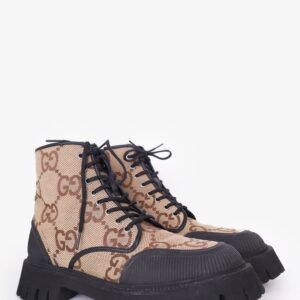Gucci Black/Beige Jumbo GG Canvas Ankle Boots Size 9 Mens | AlmaBagz