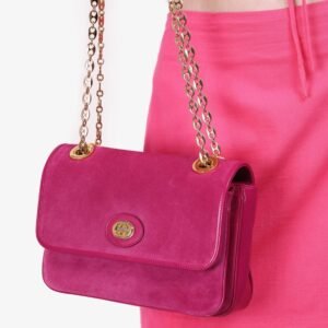 Gucci Pink Suede Marina Chain Shoulder Bag | AlmaBagz