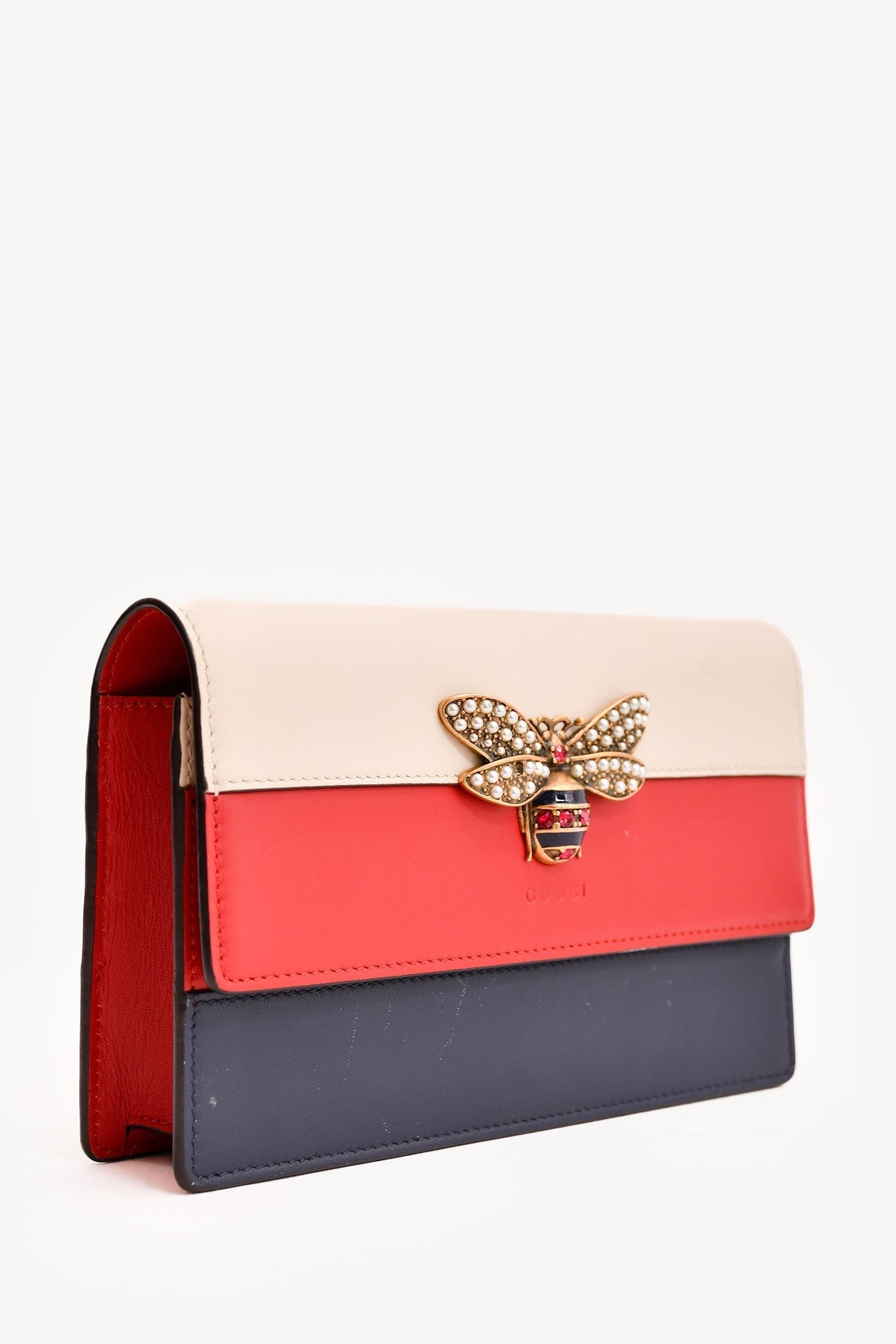 Gucci Red/Navy Queen Margaret Wallet on Chain | AlmaBagz
