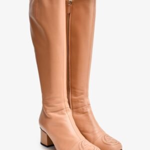 Gucci Beige Leather GG Logo Toe Cap Knee High Boots Size 38 | AlmaBagz