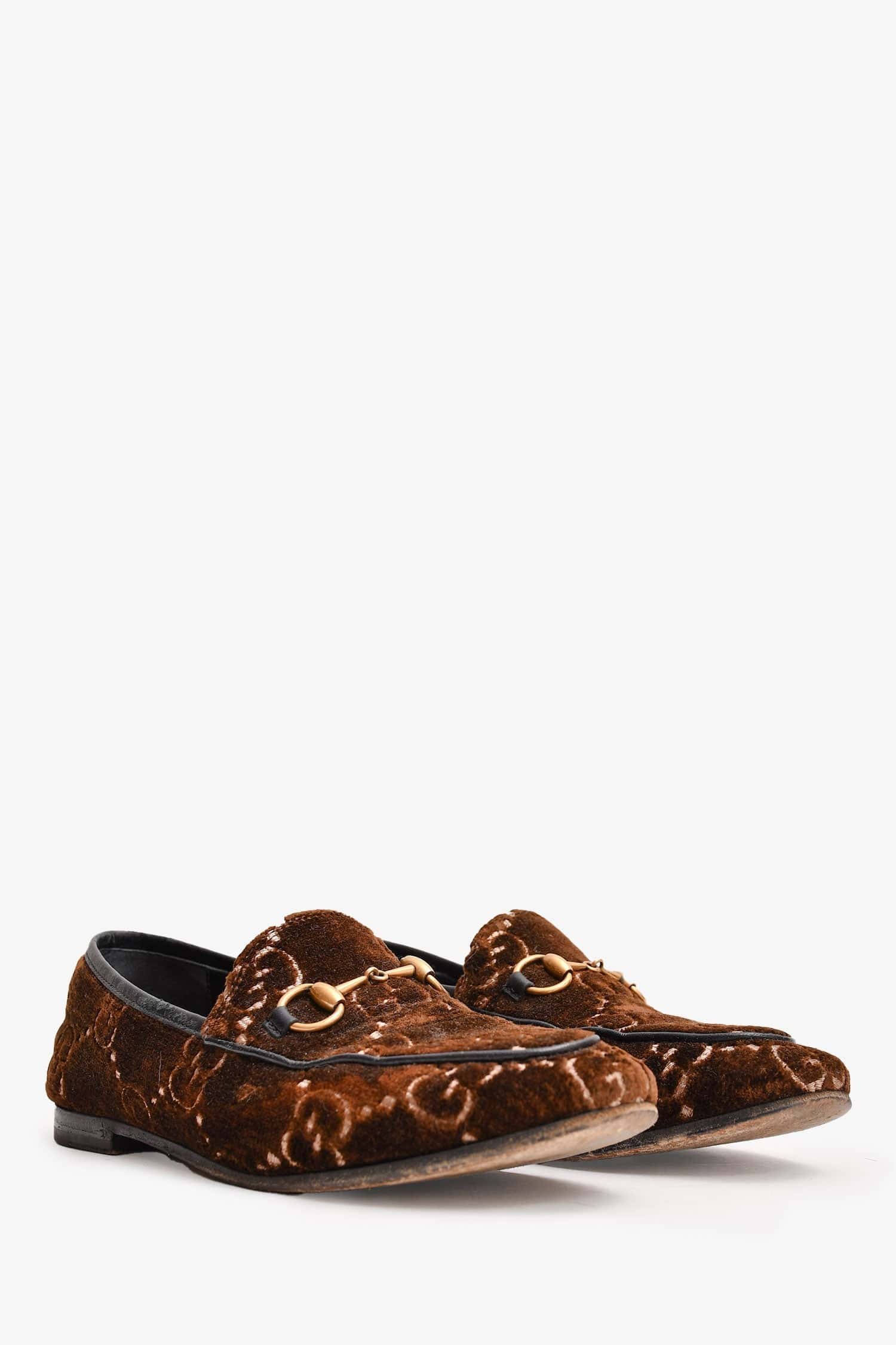 Gucci Brown Velvet GG Horsebit Loafers Size 36 | AlmaBagz