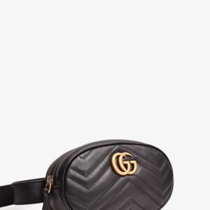 Gucci Black Chevron Leather Marmont Belt Bag | AlmaBagz