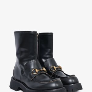 Gucci Black Leather Horsebit Chunky Boots Size 39 | AlmaBagz