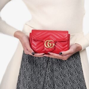 Gucci Red Chevron Leather Super Mini Marmont Crossbody | AlmaBagz