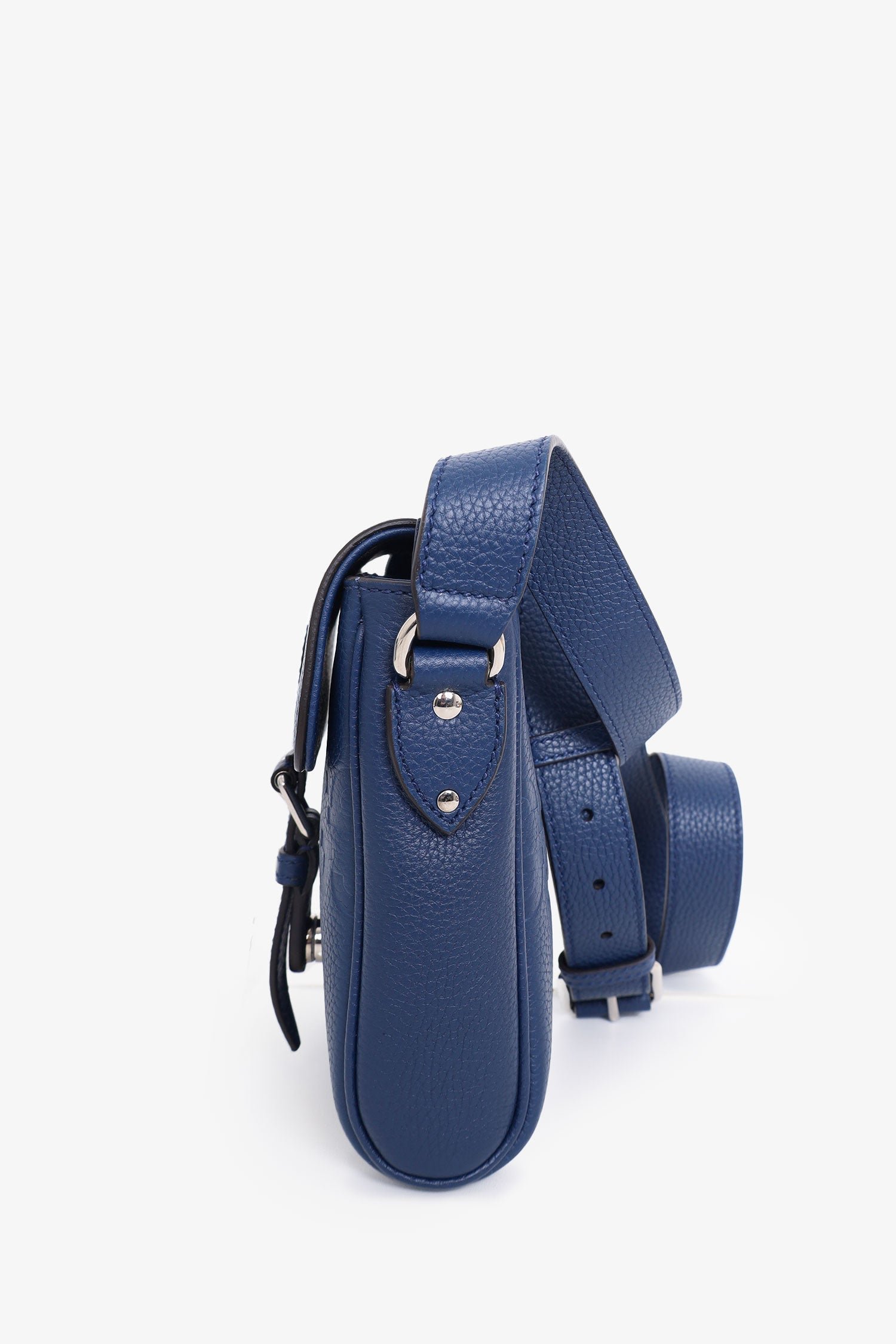 Gucci Navy Calfskin Jumbo GG Embossed Small Messenger Bag | AlmaBagz