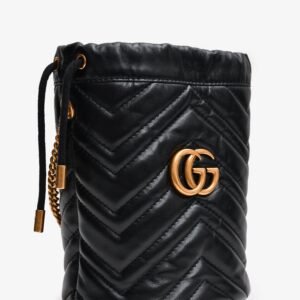 Gucci Black Leather Marmont Drawstring Mini Bucket Bag | AlmaBagz