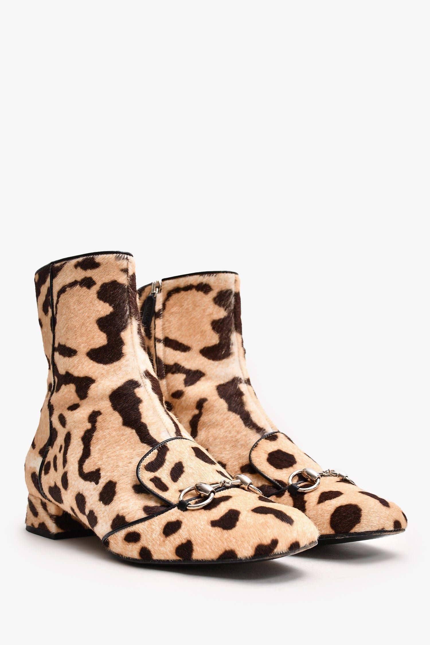 Gucci Animal Print Pony Hair Horsebit Boots Size 39 | AlmaBagz