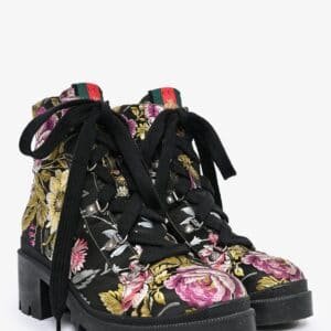 Gucci Black Floral Combat Boots Size 40.5 | AlmaBagz