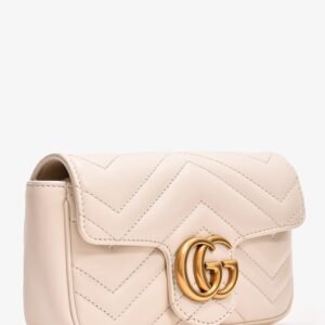 Gucci White Leather Chevron Quilted GG Marmont Super Mini Bag | AlmaBagz