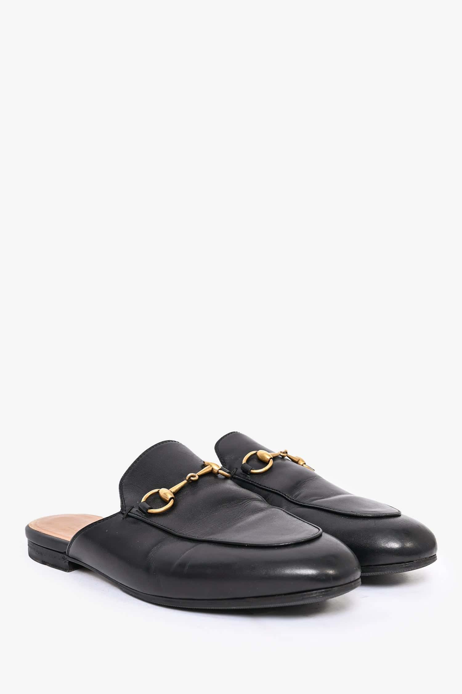 Gucci Black Leather Horsebit Princetown Slides Size 38 | AlmaBagz