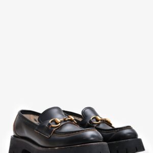 Gucci Black Brushed Leather Lug Loafers Size 36.5 | AlmaBagz