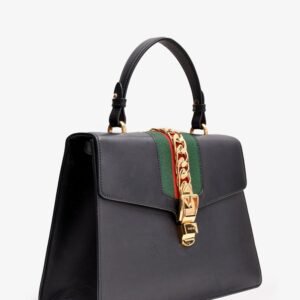 Gucci Black Leather Web Detail Sylvie Top Handle With Strap | AlmaBagz