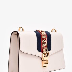 Gucci White Leather Small Web Detail Sylvie Bag With Strap | AlmaBagz