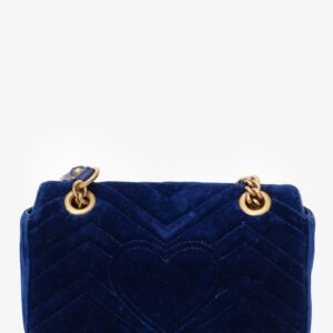 Gucci Navy Matelasse Velvet Mini GG Marmont Shoulder Bag | AlmaBagz