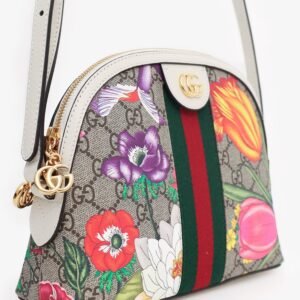 Gucci Off White/Beige GG Supreme Canvas Small Floral Ophidia Shoulder Bag | AlmaBagz