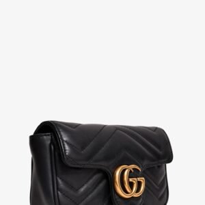 Gucci Black Leather Chevron Quilted GG Marmont Super Mini Bag | AlmaBagz