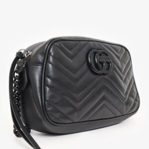 Gucci So Black Chevron Leather Marmont Small Camera Bag | AlmaBagz