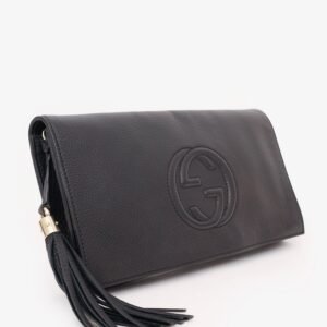 Gucci Black Leather 'GG' Soho Tassel Clutch | AlmaBagz