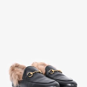 Gucci Black Leather Fur Slip On Princeton Mules Size 35 | AlmaBagz