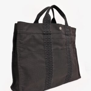 Hermes Grey Patterned Toile 'Herline' MM Tote | AlmaBagz