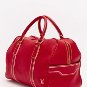 Louis Vuitton Red Leather Carryall Duffle Bag | AlmaBagz
