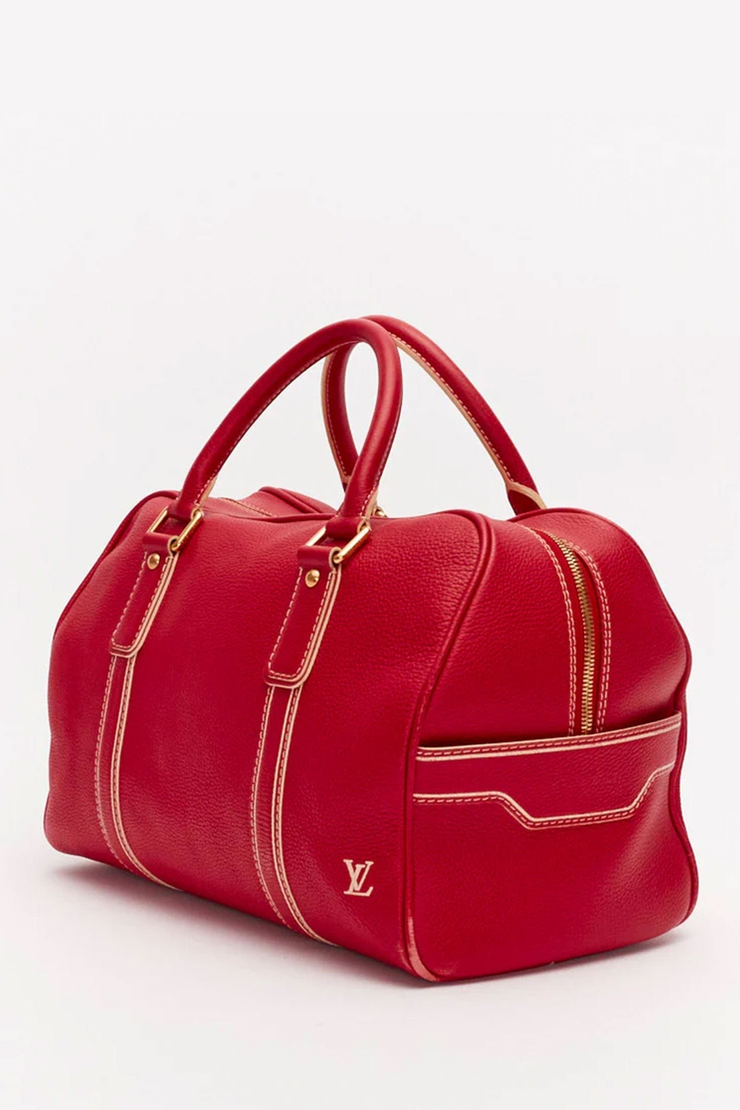 Louis Vuitton Red Leather Carryall Duffle Bag | AlmaBagz