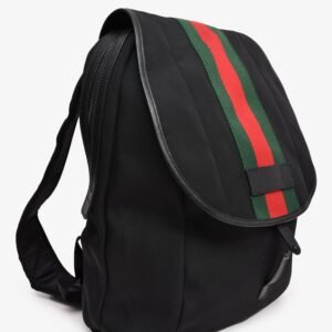 Gucci Black Canvas Web Detail Flap Techno 2 in 1 Backpack | AlmaBagz
