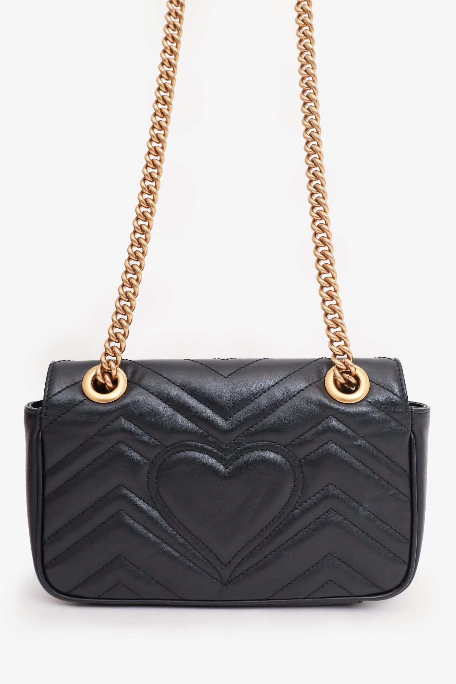 Gucci Black Leather Mini GG Marmont Shoulder Bag with 'CN' Initial | AlmaBagz