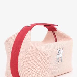 Hermes Red/Beige Canvas Large Bride-A-Brac Pouch | AlmaBagz