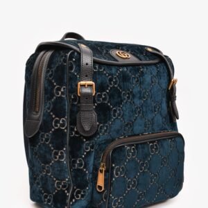 Gucci Navy Velvet/Gold Velvet Lady Web Backpack | AlmaBagz