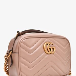 Gucci Taupe Leather Chevron Quilted Mini Camera Bag | AlmaBagz