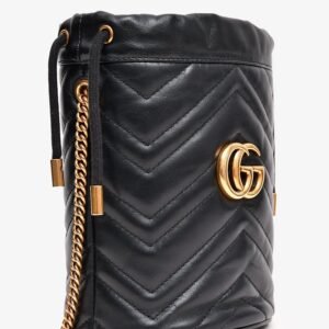 Gucci Black Leather Marmont Drawstring Mini Bucket Bag | AlmaBagz