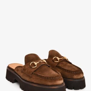 Gucci Brown Suede Horsebit 'Sylke' Mules Size 39.5 | AlmaBagz