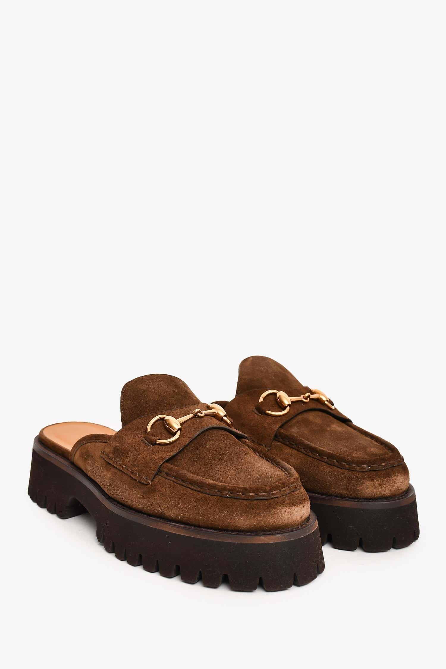 Gucci Brown Suede Horsebit 'Sylke' Mules Size 39.5 | AlmaBagz