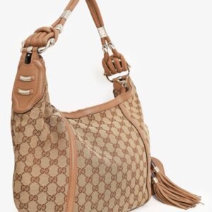 Gucci Beige/Camel GG Canvas Medium Techno Horsebit Hobo Bag | AlmaBagz