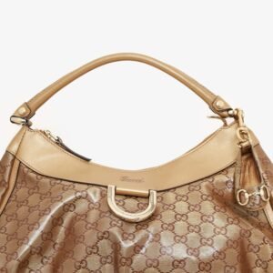 Gucci Brown GG Crystal Abbey D-Ring Shoulder Bag with Charm | AlmaBagz