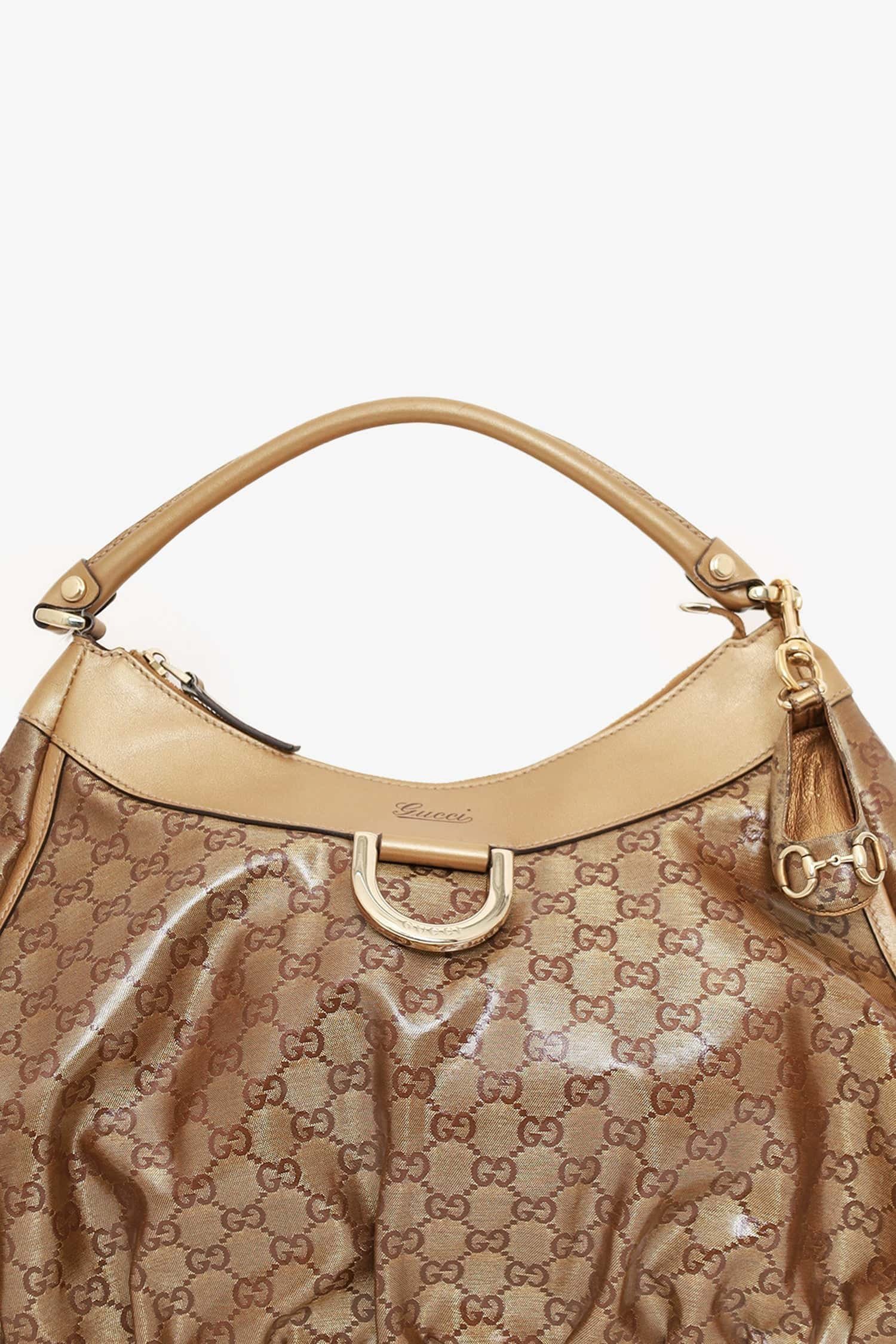 Gucci Brown GG Crystal Abbey D-Ring Shoulder Bag with Charm | AlmaBagz